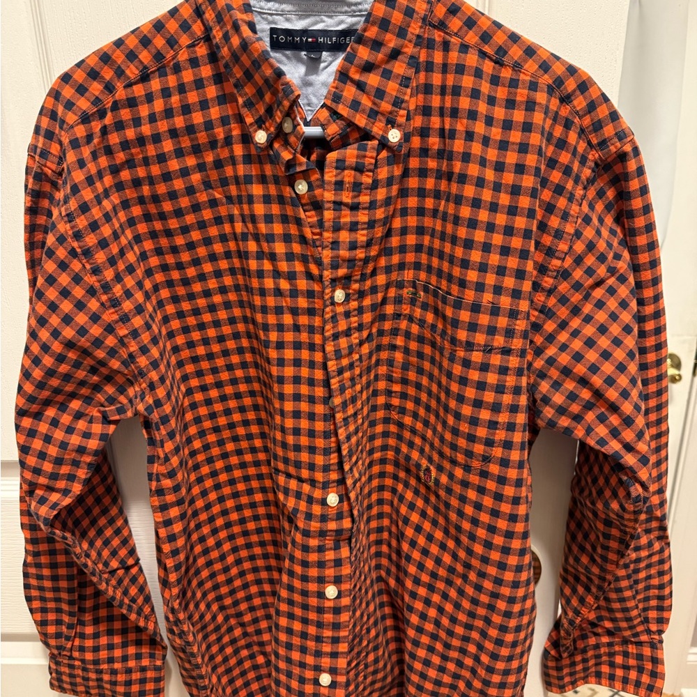 Tommy Hilfiger Orange and Black Casual Button Down Shirt